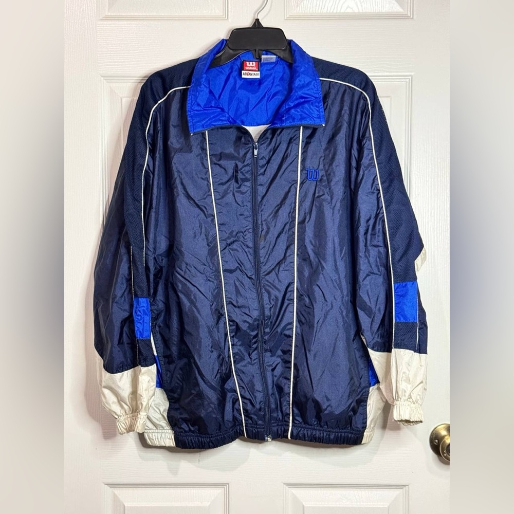 Vintage Wilson Mens Windbreaker Jacket Size L Tennis Blue 90s Color Block